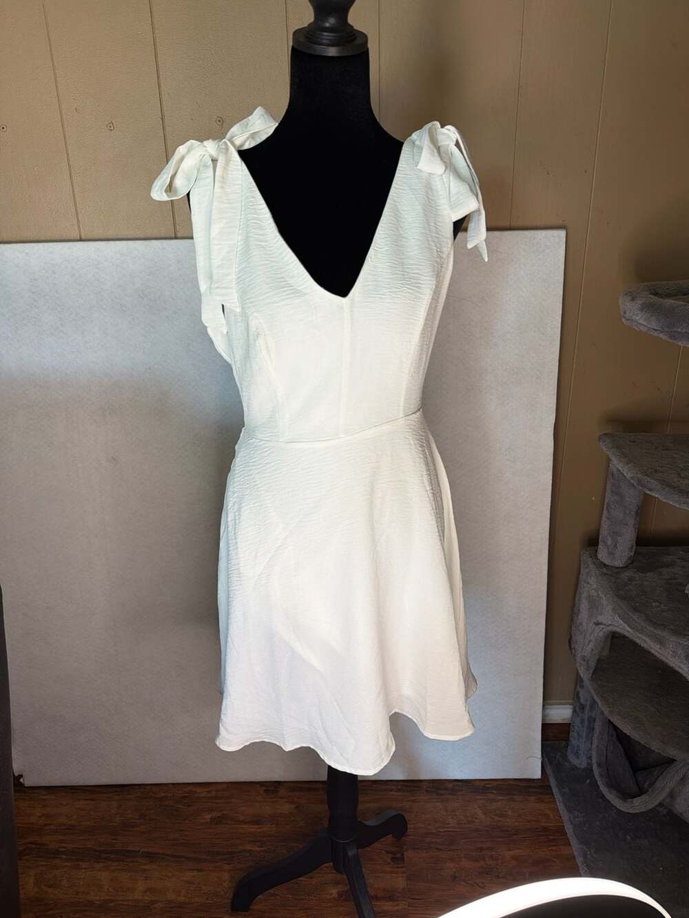 NWT Altar'd State Ivory Tie-Shoulder V-Neck Mini Dress